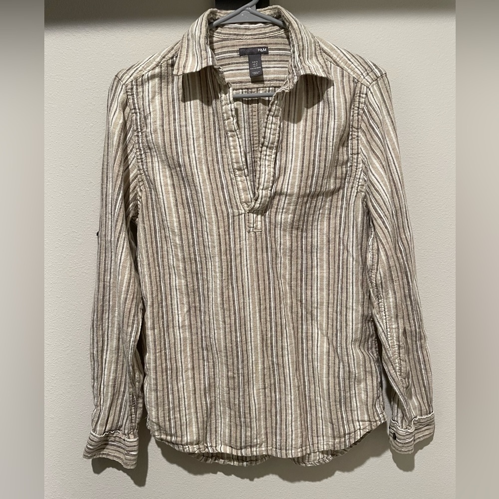 H&M Linen Blend Striped Tunic Top